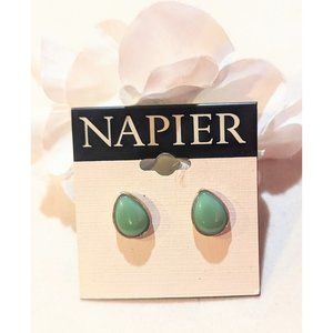 NWT Napier Green Gold Tone Oval Stud Pierced Earrings